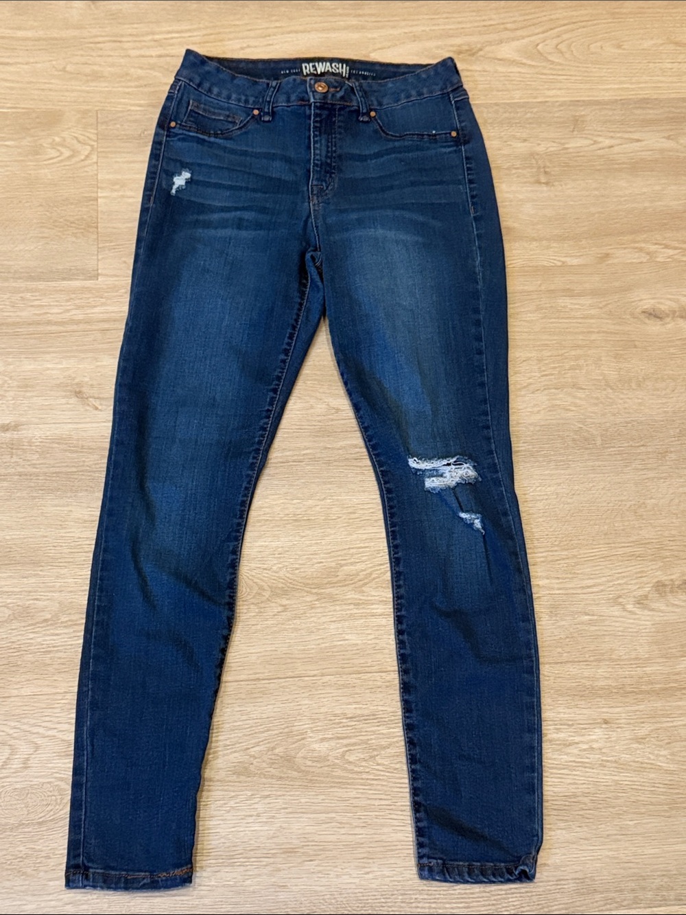Rewash Women's Dark Indigo Ripped Skinny Jeans